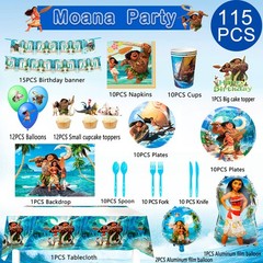 115 Pcs Moana Party Decorations and Tableware Set Tablecloth Backdrop Banner