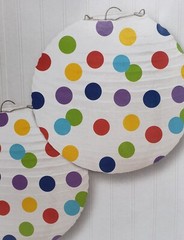 6 PAPER LANTERNS~9.5″ DIAMETER~POLKA DOTS~red blue purple yellow green