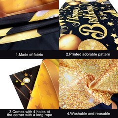 KatchOn, Black & Gold Happy Birthday Back Drop Photo Booth Banner, 72×44 Inch
