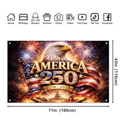 America 250th Anniversary Flag Backdrop 1776-2026 250 Years of Birthday