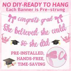 Pre-Strung Glitter Graduation Banners Pink 2026 Graduation Decorations Class