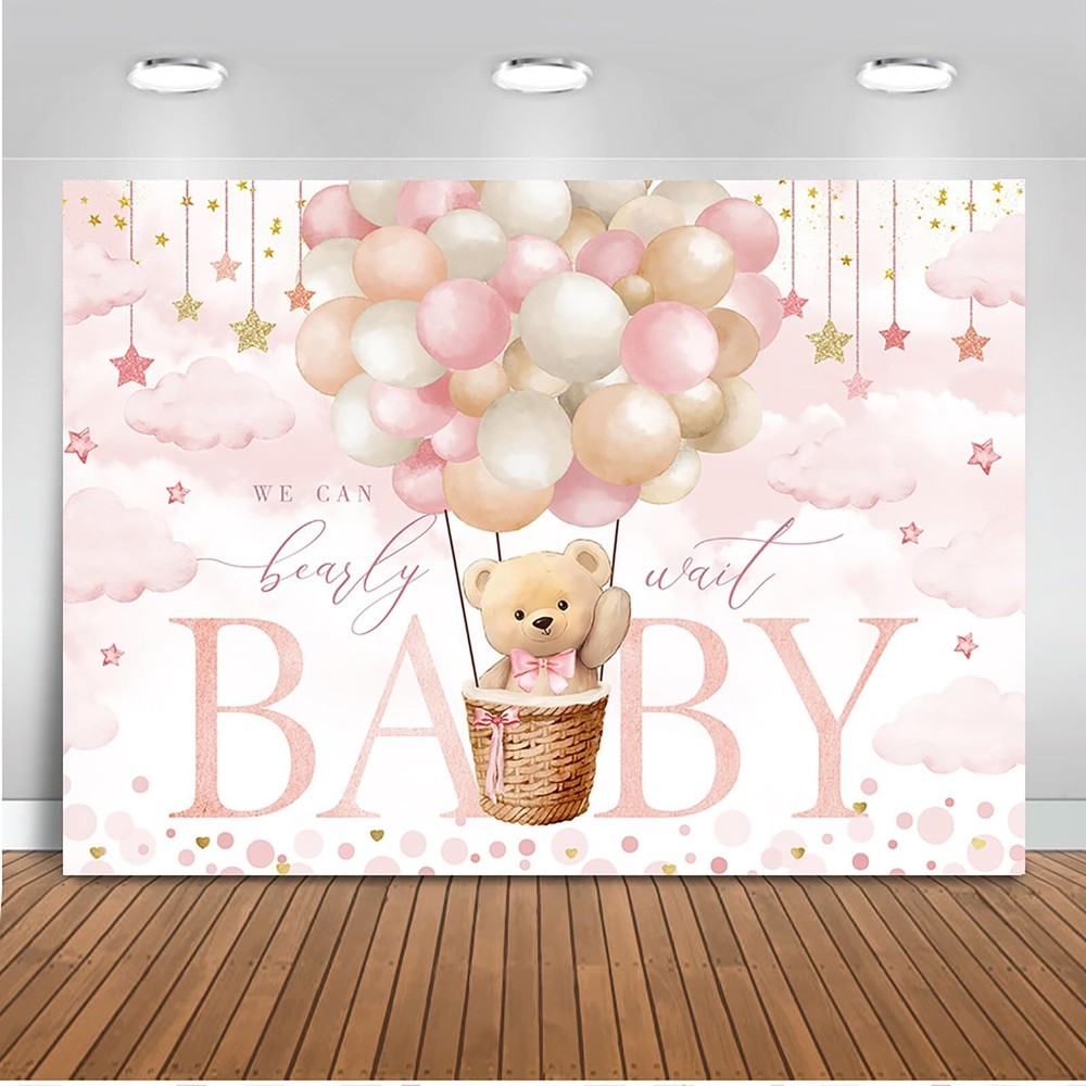 Mocsicka We Can Bearly Wait Backdrop 7x5ft Pink Hot Balloon Bearly Wait Girl …