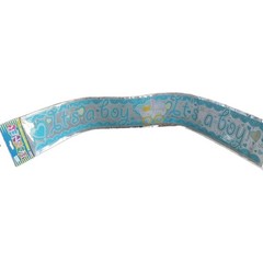 It’s A Boy Banner Baby Shower Decor 12′ x 5″ LASER Silver Foil Blue Retro 2010