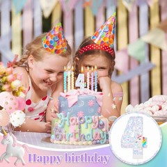 MTLEE Number 4 Birthday Candles Unicorn Cake 4.49 inches, Light Colors