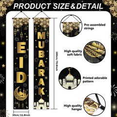 AIBIIN 3PCS Eid Mubarak Banners Decorations for Home Gold Black