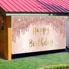 Rose Gold Happy Birthday Banner & Backdrop Decorations for Girls & Women, Pin…