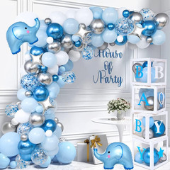 155Pcs Elephant Baby Shower Decorations for Boy, Boxes with Letters/ Blue Balloo