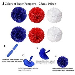 USA Party Supplies, Navy Blue Red Paper Fans Set Pom Poms Star Streamer Hangi…