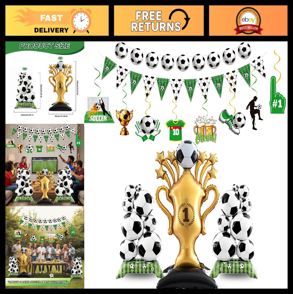 13 Pcs Soccer Party Decorations Set, Giant Trophy Balloon, Soccer Ball Balloons