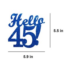 Hello 45 Cake Toppers Blue Glitter Happy 45th Birthday Party Decorations