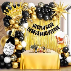 107pcs Black Gold Birthday Decorations for Men with Black and Metallic Gold F…