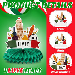 12 Pcs Italian Themed Party Decorations Honeycomb Centerpieces, BUON Compleanno