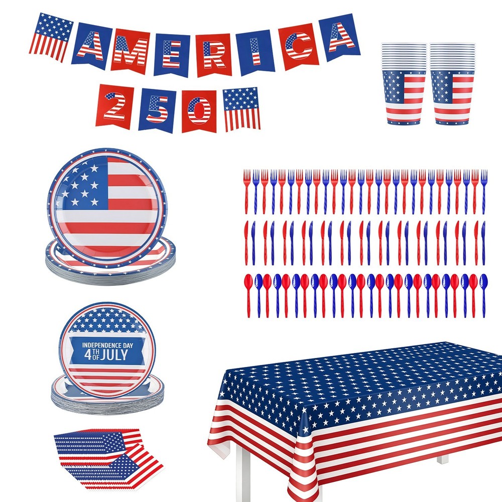181Pc Disposable Tableware Portable 4th of July 250th Independence Day Tableware