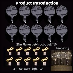 10PCS Light Up Balloons 20inch Clear Helium Glow Bubble Bobo Balloon for Decor