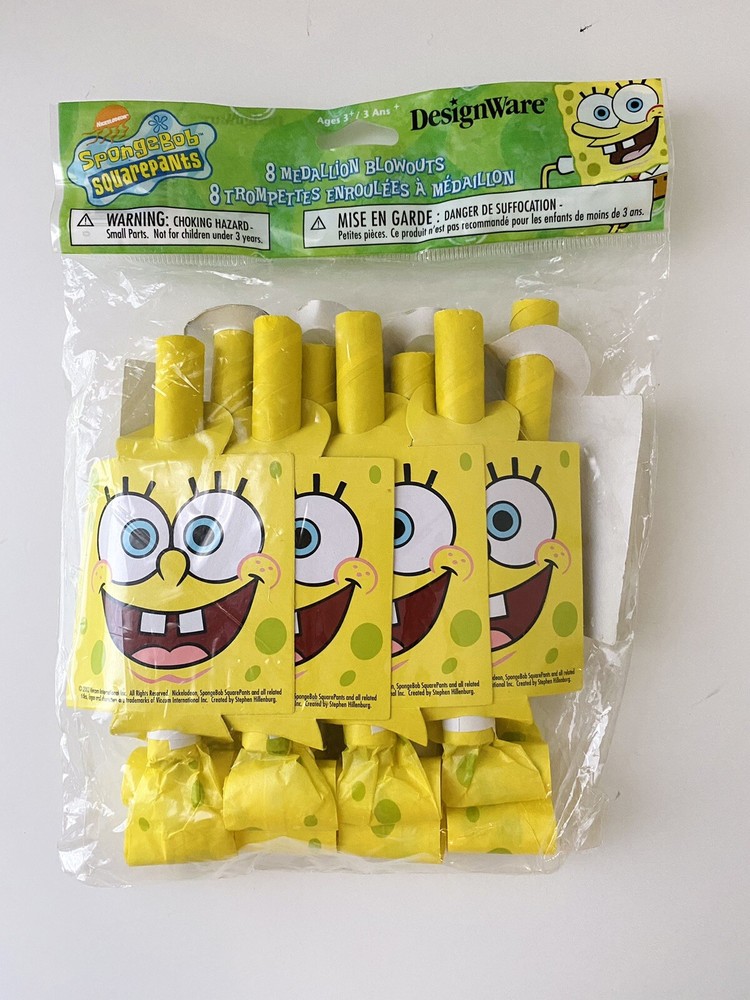 SpongeBob SquarePants Yellow Paper Birthday Party Blowouts 8 Pcs 3Y+ NWT