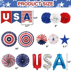 Patriotic Decorations Set, Red White Blue Paper Fans for Memorial Day Party
