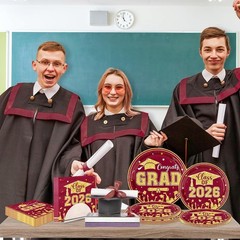 Maroon Gold Graduation Decorations 2026,200Pcs Maroon Graduation Plates and Napk