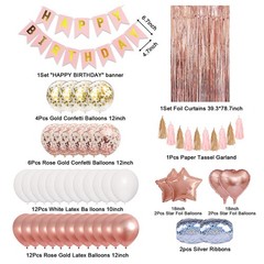 Rose Gold Birthday Party Decorations Kit, Confetti Foil Rose Gold Balloons Ha…