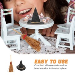 10Pcs Reusable Tiny Witch Hats with Mini Brooms Halloween Decor for Crafts