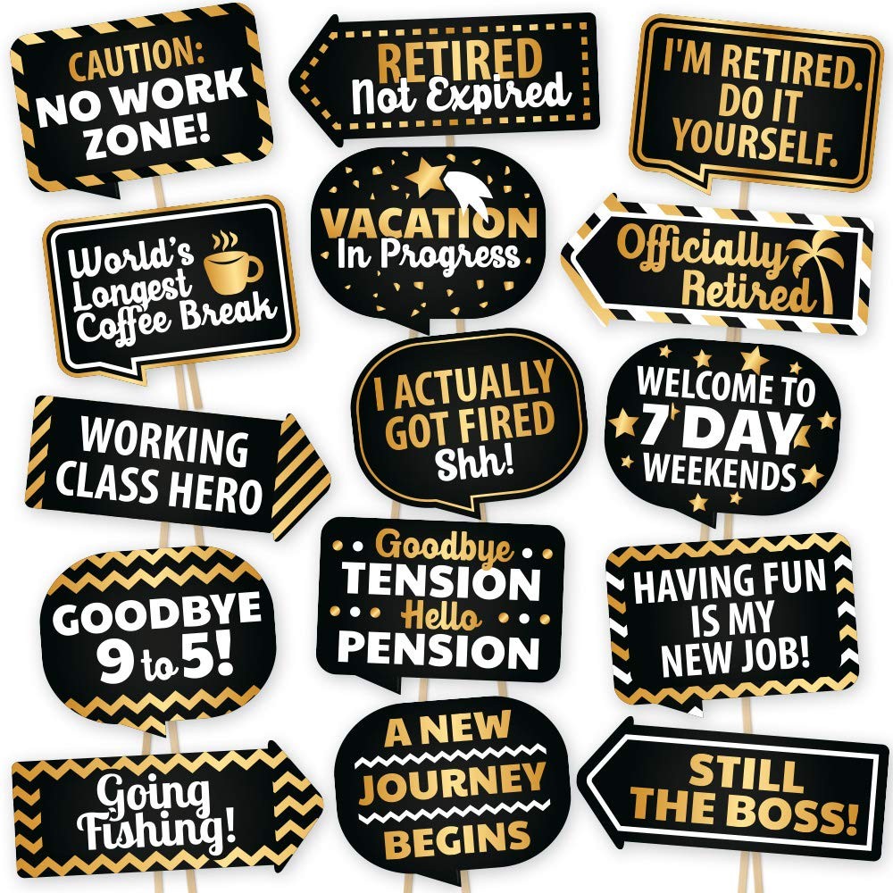 Retirement Party Photo Booth Props Kit 15-Piece Selfie Props Decorations