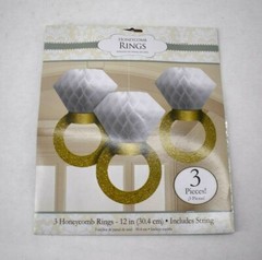 Honeycomb Gold Glitter Rings Hanging Party Decorations Wedding Engagement 3 Pcs