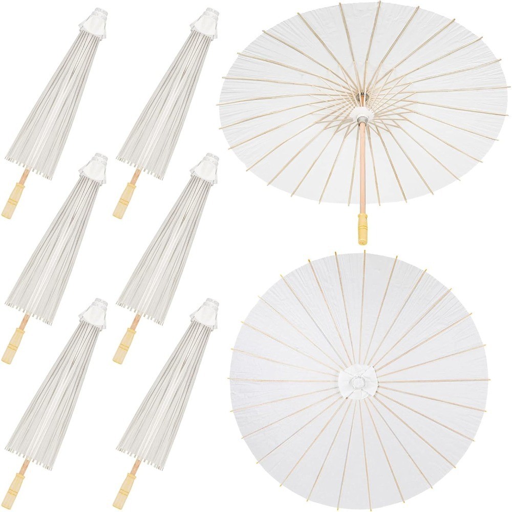 White 33 Inch Paper Umbrella DIY Oiled Painting Chinese Japanese Parasol for
