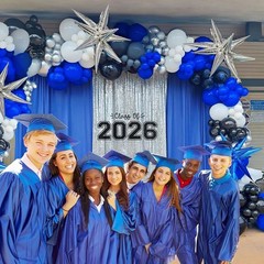 Royal Blue and Black White Silver balloon kit 110PCS with Graduation Cap