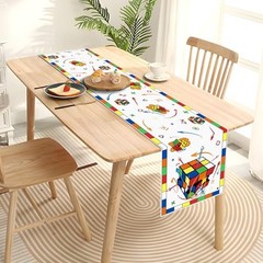 Puzzle Cube Table Runner Colorful Magic 3D Geometric Cube Retro Game Birthday