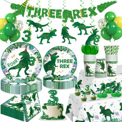 209Pcs Three Rex Birthday Decorations Boy, All-In-One Party Supplies Includes Ba