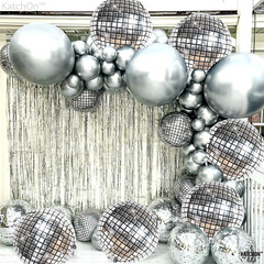 Pack of 6 Big Silver Disco Ball Balloons for Party, Bachelorette, New Year Decor