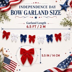 Independence Day Decorations – 6.5 Ft Red White Blue Velvet Bow Garland – Pat…
