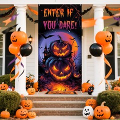 Halloween Door Cover Decorations Scary Pumpkin Door Banner