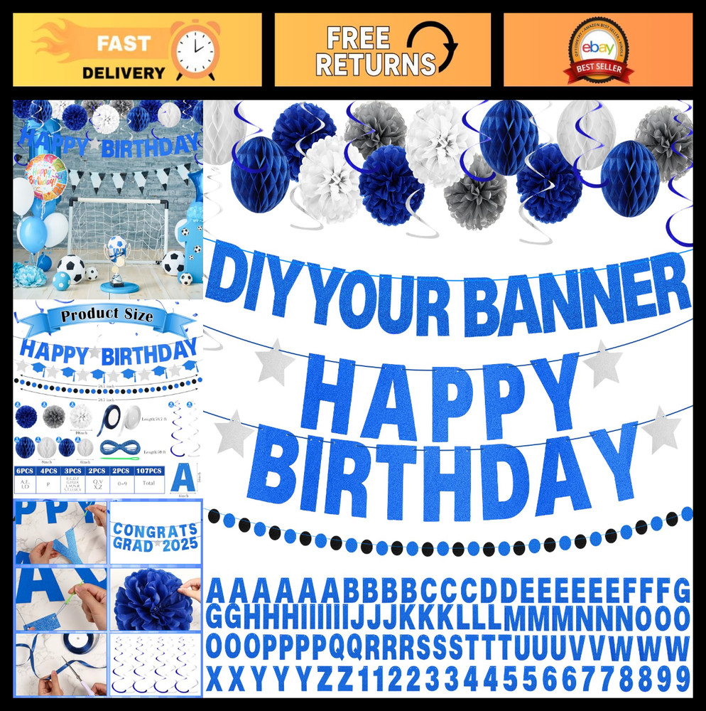 27 Pcs DIY Custom Letter Banner Kit – 107 Glitter Letters & Numbers for Party De