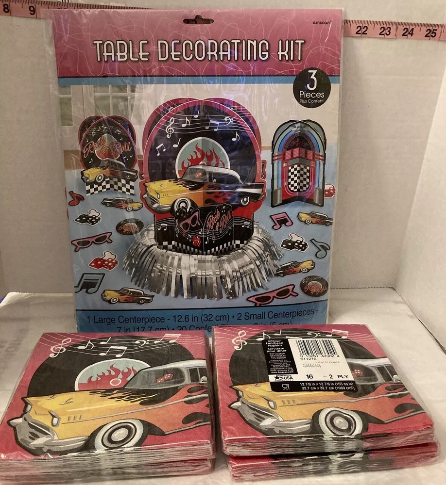 Fun Rock & Roll Classic 50’s Table Decorating kit and 4 Pack Napkins Classic Car