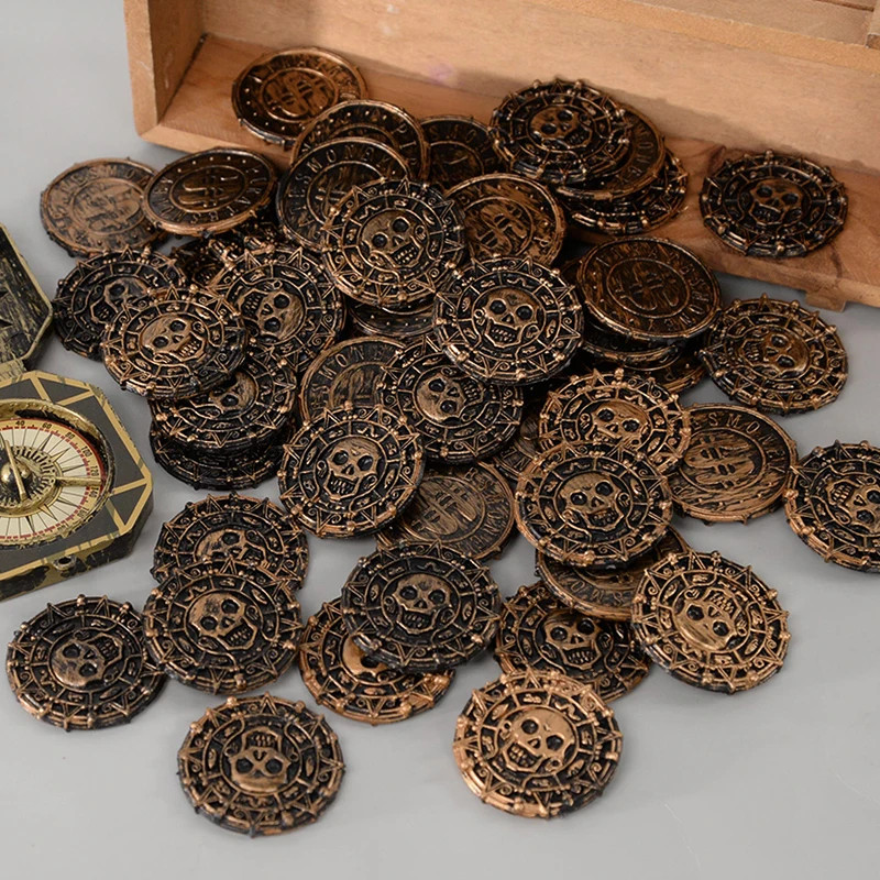 Pirate Coins Gold 10-50pc Plastic Metal 3.8cm Kids Birthday Party Treasure Chest