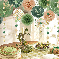 Sage Green Party Decorations Kit for Birthday,Paper Decor with Flower,Lantern,Pa