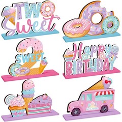 6 Pcs Donut Two Sweet 2nd Birthday Party Decorations Table Sign Centerpiece