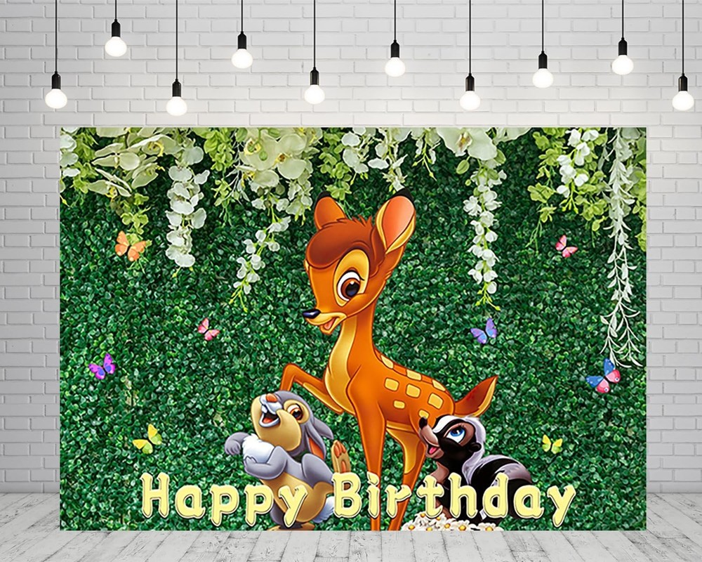 Green Leaves Deer Backdrop Birthday Party Supplies Bambi Photo Backgrounds