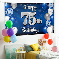 Happy 75Th Birthday Decorations,75Th Blue & Silver Balloon Large Birthday Banner