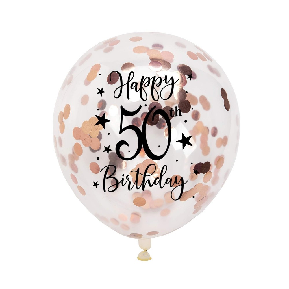 Rose Gold 50th Confetti Latex Balloons, Woman Happy 50 Years Birthday Party B…