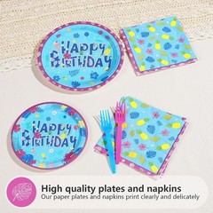 Bright Blue Hawaiian Luau Party Decor – 24 Plates, Napkins & Forks Included