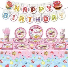 🎉🍭 Sweet Treats Birthday Party Tableware & Decor Set – Candy Theme Celebration