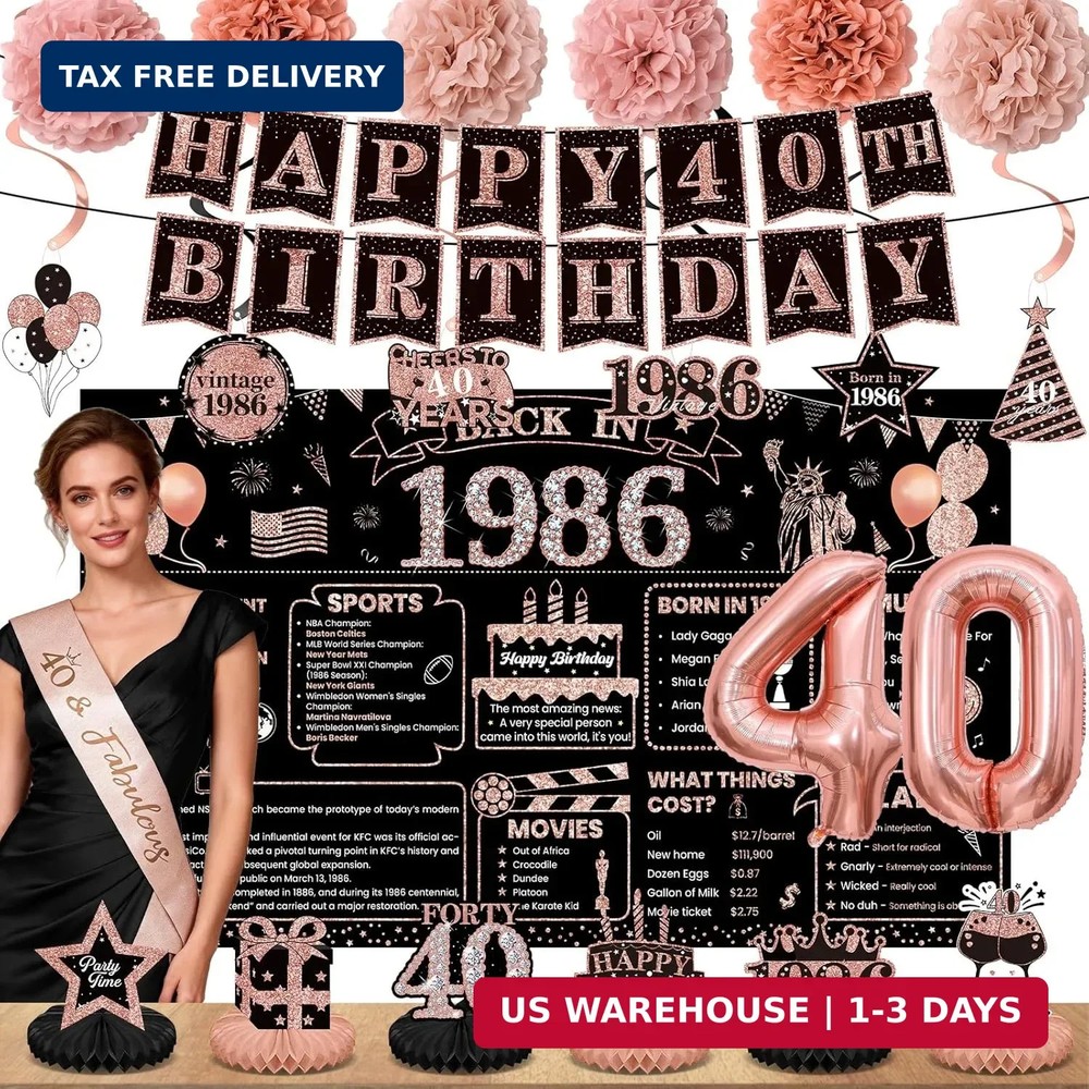 40Th Birthday Decorations for Women, Rose Gold 1986 Happy 40Th Birthday Decorati