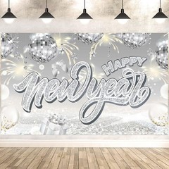 New Years Eve Decorations Silver Happy New Year Banner Extra Large New Years