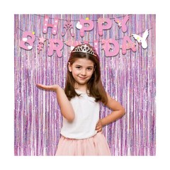 Pink Tinsel Curtain Party Backdrop – GREATRIL Foil Fringe Curtain Lilac Pink …