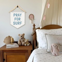 Coastal Beach Room Decor, Surf Canvas Banner, Boho Wood Beads Pray For Surf C…