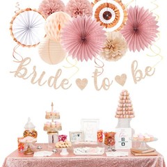 21 Pcs Blush Rose Gold Bridal Shower Decorations Banner Lanterns Pom Poms Set
