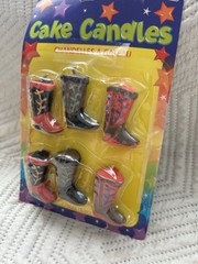 Western Cowboy Boot Red Black Wax Birthday Party Cake Candles – Set 6 Vintage