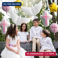 Xqumoi Religious Foil Balloons Party Decoration – 7Pcs Cross White Dove Star Alu