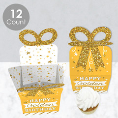 Golden Birthday – Square Favor Gift Boxes – Happy Birthday Party Bow Boxes – Set